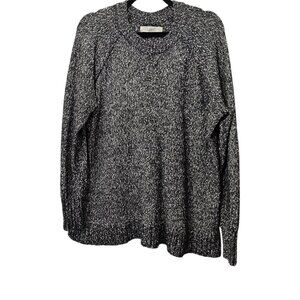Loft Knit Oversized Cotton Blend Long Sleeve Crewneck Black And White Sweater